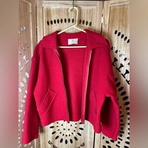 Vintage Express Wool Zip Jacket M – Red Cropped Bouclé Collared Coat